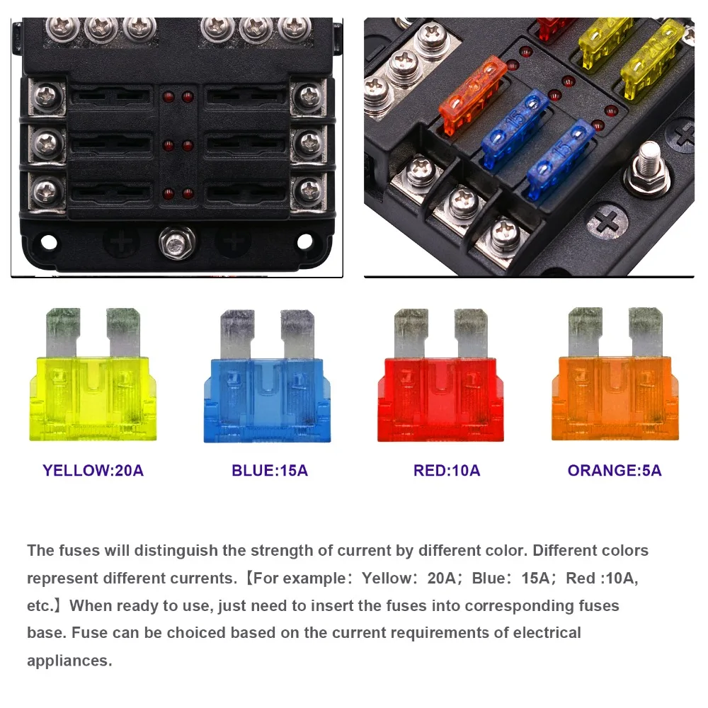 Caixa de Fusível Prisioneiro com Luz Lâmina para Trik Wupp Plástico Capa Titular m5 Parafuso Indicadora Led 6 Maneiras Marinho Barco Carro Automático 12 v 32 12 High Quality Automóveis e motos