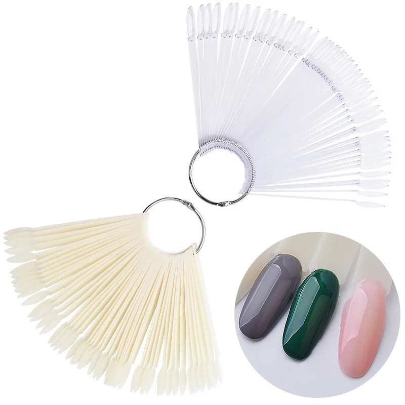 

50 Pcs /Set Nail Art Tips Display Practice Fan Round Head Nail Polish Swatches Nail Color Sample Nail Art Tools