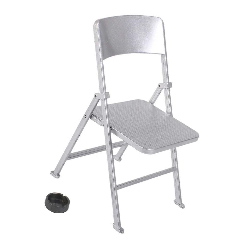 

1/6 Scale Mini Folding Chair with Ashtray for Dolls Action Figures Silver