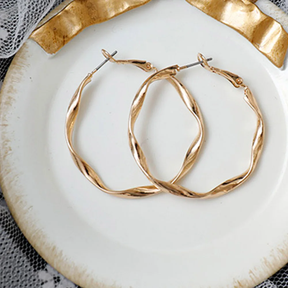 Bing Tu, золотые, серебряные, цветные круглые серьги-кольца для женщин, большие круглые серьги-петли, витые серьги геометрической формы, металлические ювелирные изделия