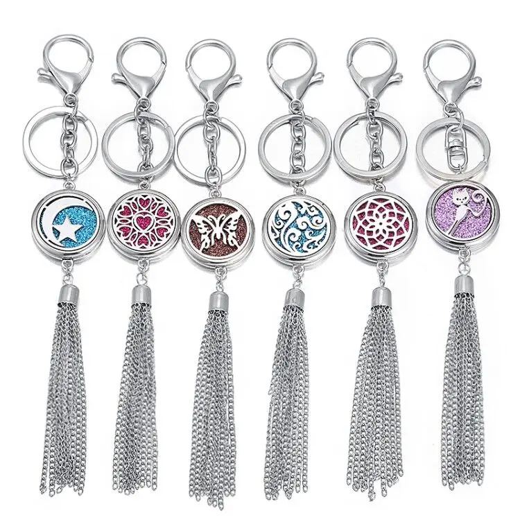 

30mm Aroma Perfume Locket Keychain Starfish Stainless Steel Aromatherapy Diffuser Locket Keyrings