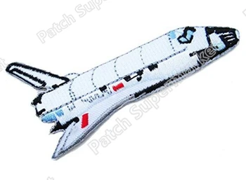 

3" White Space shuttle Out Moon Stars Embroidered LOGO MISSION OPERATIONS PATCH IRON ON SEW ON APPLIQUE BADGE for clothes