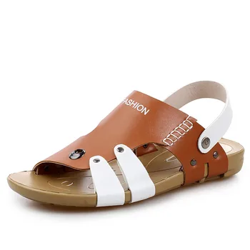 

Summer Sandals Men Soft Leather Men Sandals Brown Yellow Blue