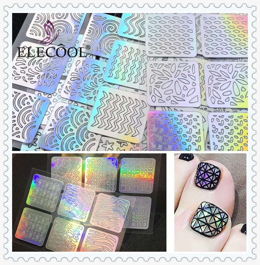 

12/24 Pack Laser Ontwerpen Hollow Sticker Nail Sticker Franse Stijl Template Nail Art 3D Creative Nail Art Design Sticker