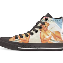 Pin up блонд женщины на Тихий пляж califoria Повседневная Высокая холщовая Обувь Кеды легкие ботинки для ходьбы