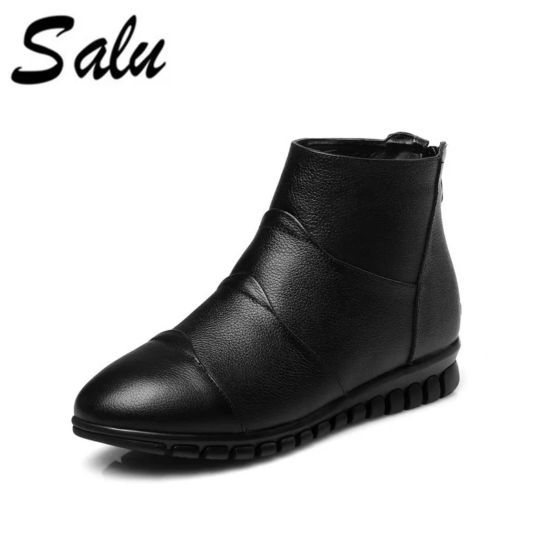 

Salu wedges Heel Leather Boots Winter Handmade Genuine Wool Fur Women's Shoes Ankle-high Soft Comfortable Boots