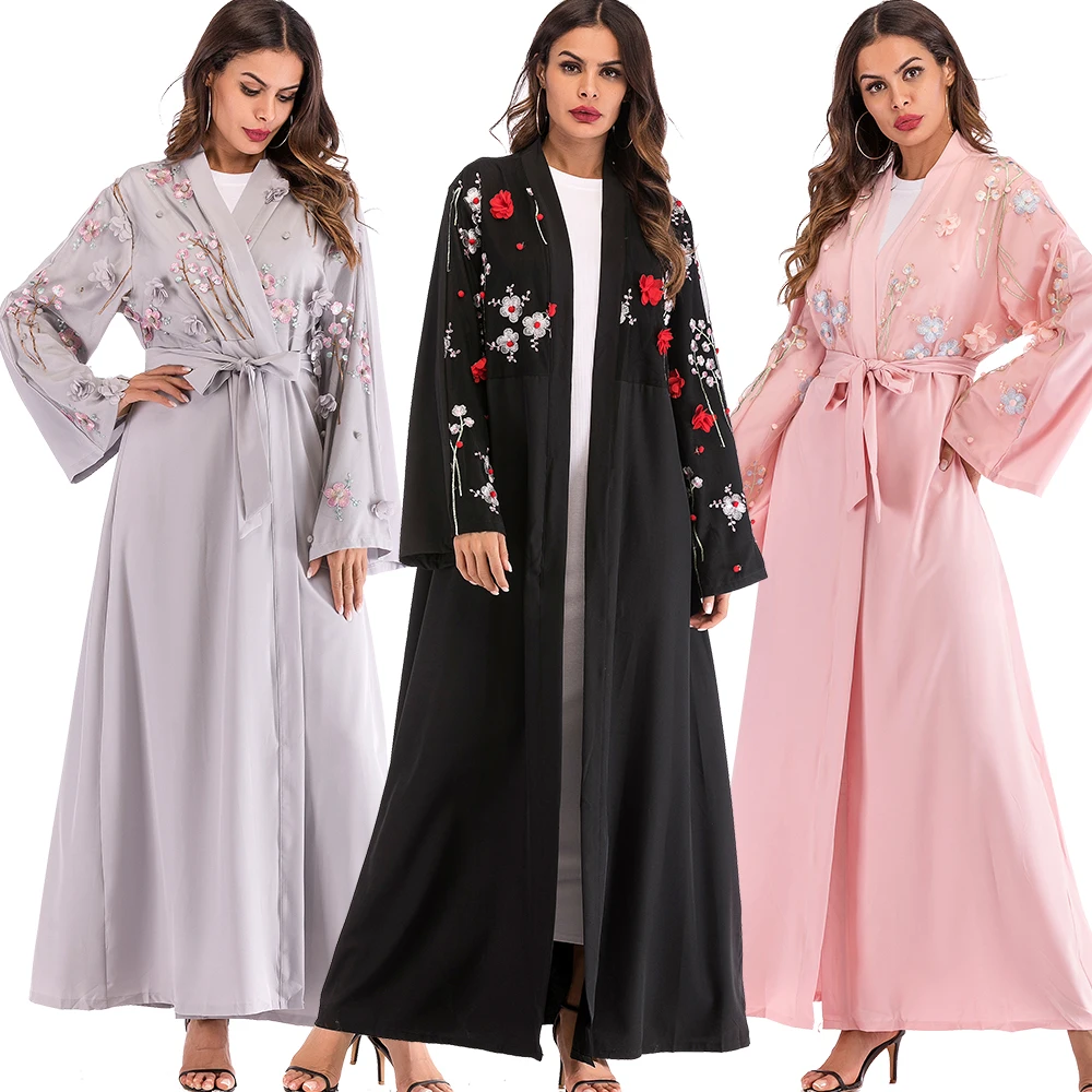 Женское мусульманское платье с вышивкой Abaya длинное макси принтом и открытой