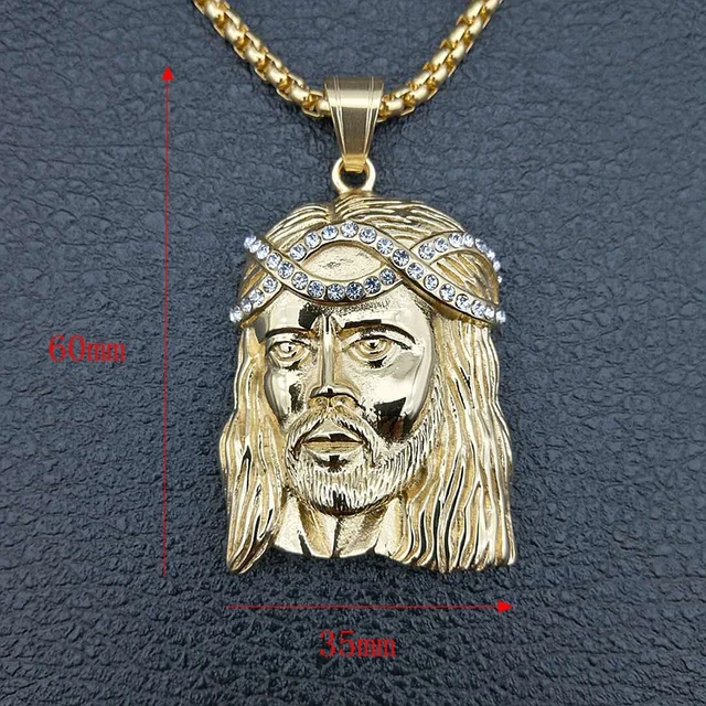 Collar de cadena de acero inoxidable con circonita para hombre, colgante forma de cabeza y cara, Color dorado, estilo Hop, Jesús _ - AliExpress Mobile