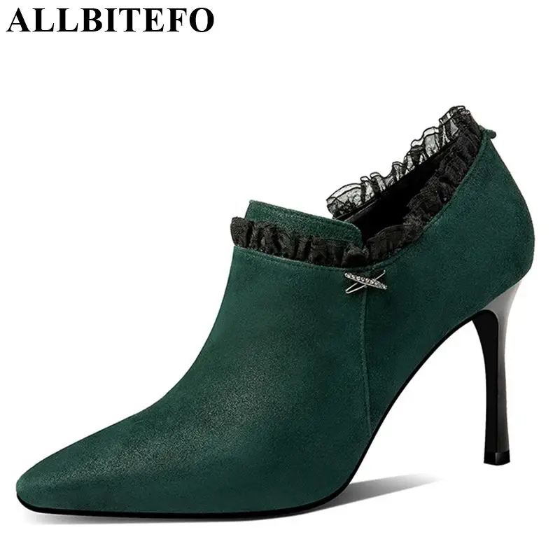 ALLBITEFO genuine leather super high heel shoes fashion party heels comfortable zipper wedding spring autumn women high heels