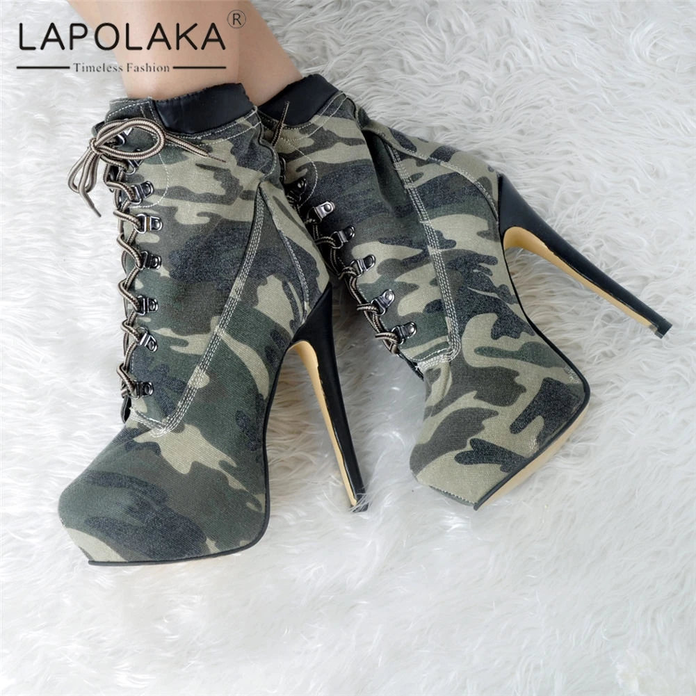 

Lapolaka Brand Design Size 47 Sexy Camouflage Cool Women Shoes Boots Woman Nightclub Party High Heels Shoes Woman Ankle Boots