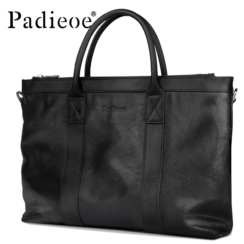 

Padieoe New Arrival Luxury Men's Portfolio Top Genuine Cow Leather Briefcase for Men Large Capacity Men's Tote Bag Laptop Bag