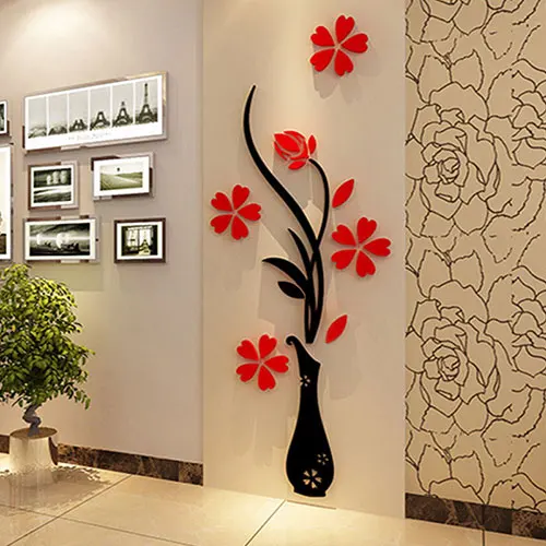 3D Plum Vase Wall Stickers home decor creative wall decals living room entrance painting flowers For