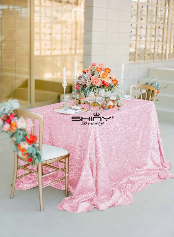 

1PCS 90"x132"sequin tabelcloths pink and 3PCS for 3x8ft sequin backdrops pink for party/banquet/birthday wedding decoration-C