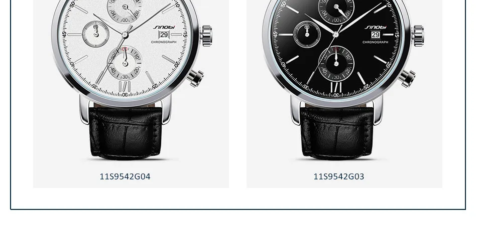 SINOBI Мужские часы с кожаным секундомером, водонепроницаемые часы, мужские кварцевые часы, мужские часы, роскошные часы erkek kol saati
