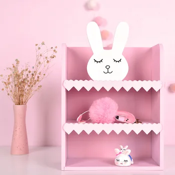 

Three-Tier Pink Rack Debris Storage Rack Creativity Wooden Shelfs Crafts Household Living Room Bedrooms Kitchen Storage Supplies