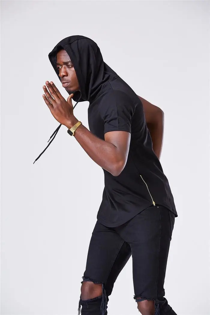 Moomphya Mens Hooded T Shirt Hipster Hip Hop T Shirt Men Longline Zipper T Shirts Short Sleeve Tees Men Hooded hoodies 