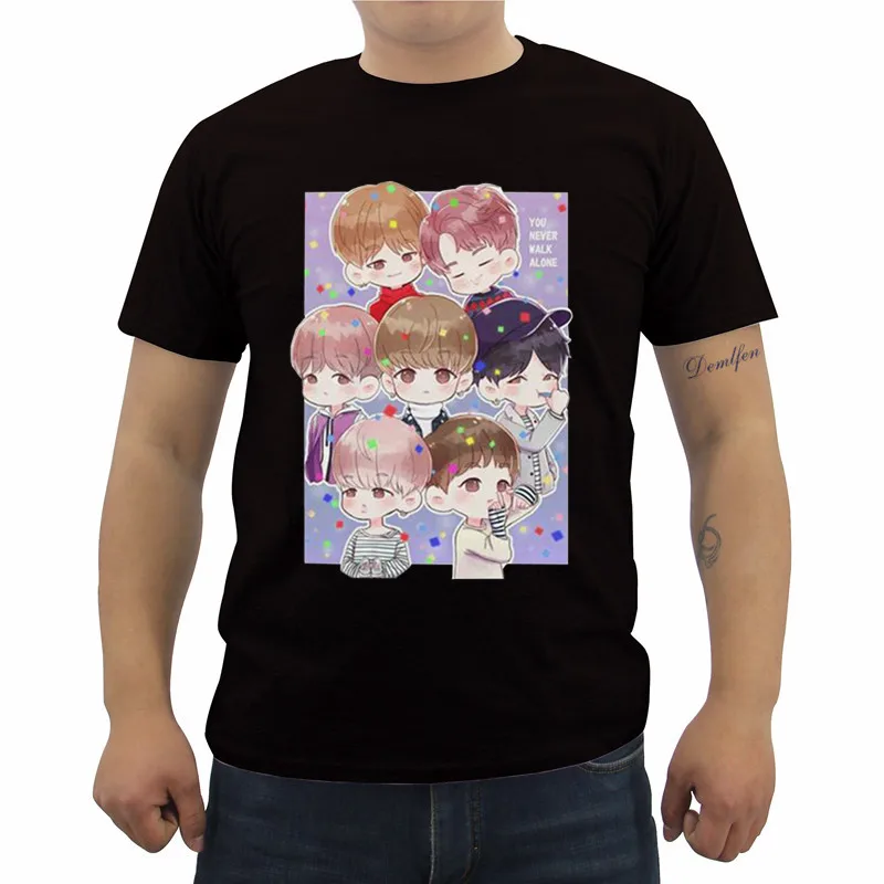 Летняя Мужская хлопковая футболка с коротким рукавом модная Bangtan Boys топы
