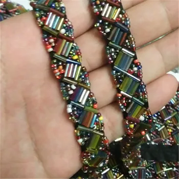 

5yards/lot Fashion 15mm DIY craft braided beaded ribbon for collar sewing on costume applique 4 colors beads trims for clothing