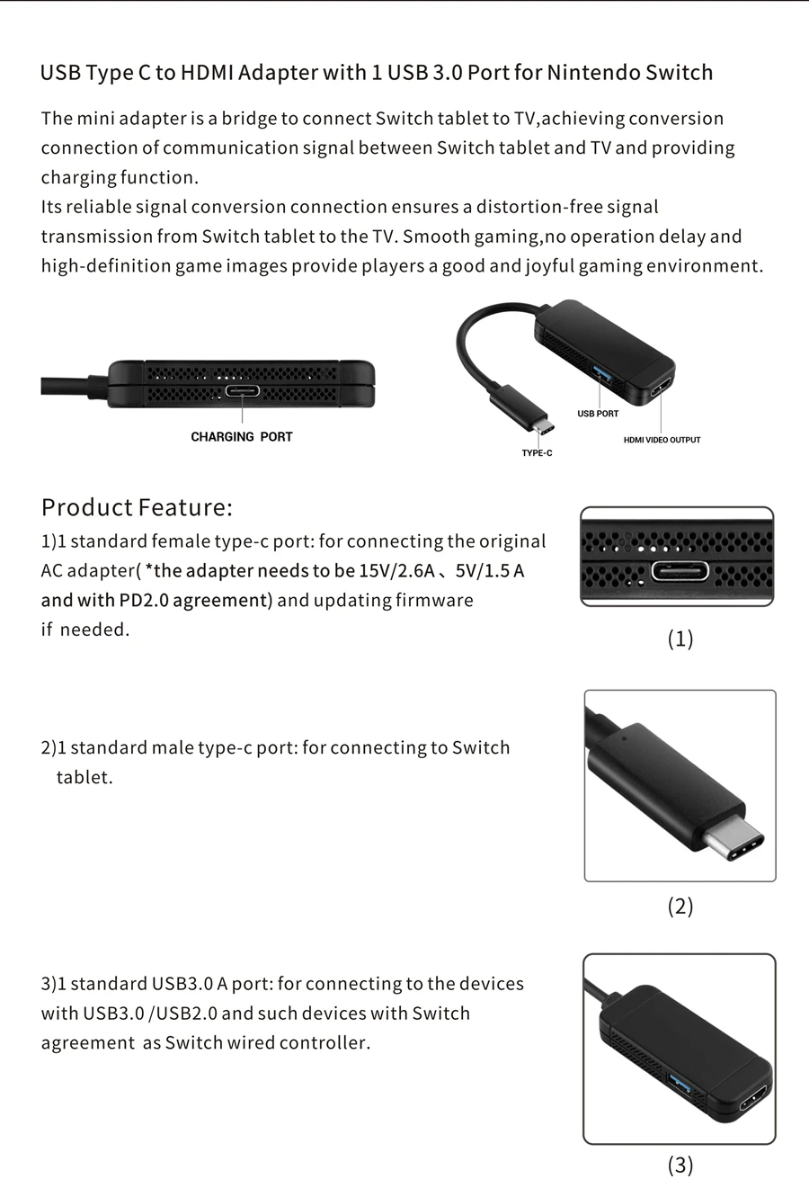 XBERSTAR HDMI type-C USB 3. 0 порт концентратор Мини адаптер для конвертеров nintendo Switch