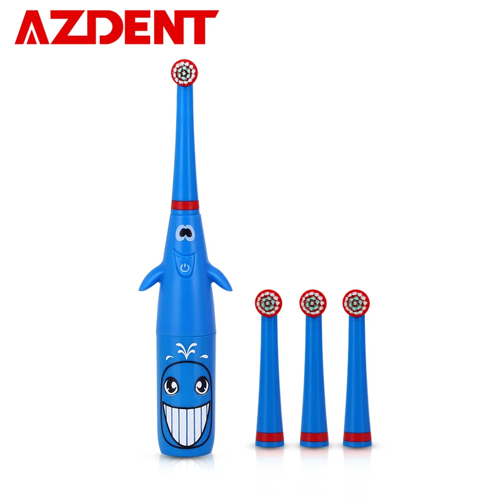 

AZDENT 3D Children Rotating Electric Toothbrush Cartoon Pattern Battery Type with 2 or 4 Replacement Heads Kids Tooth Cleaning