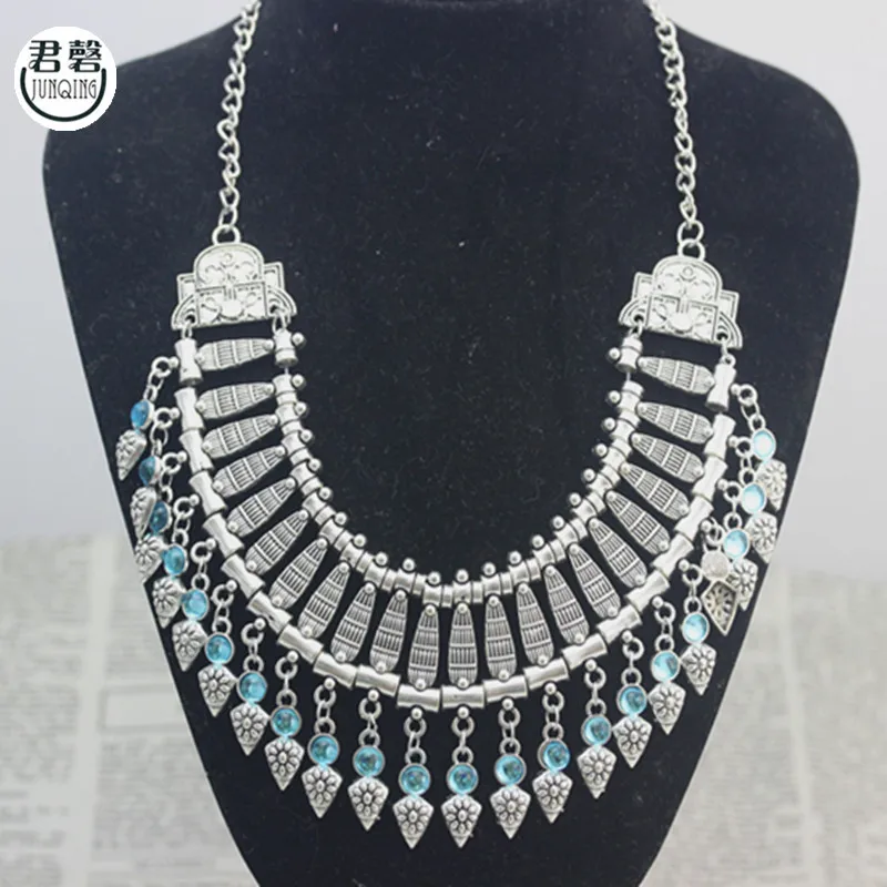 Europe Fashion Jewelry Elegant Ancient Silver Tassels Collar Necklace