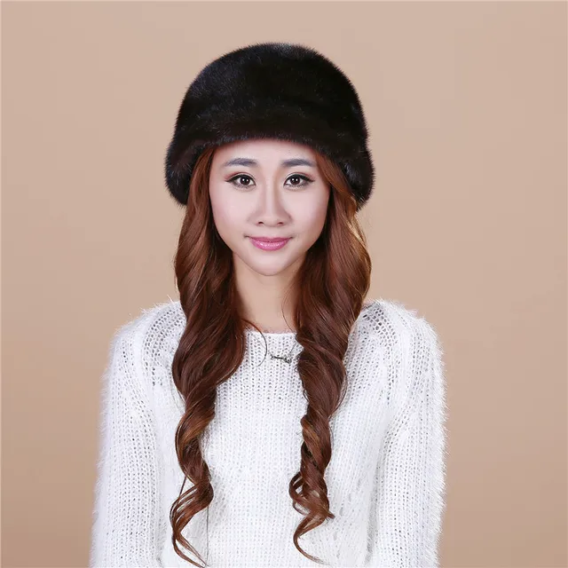 Cheap High Quality Natural Water mink hair Fur Beanies Winter Women Solid color Simple style 4 color Fur Hats Warm comfortable#H9030