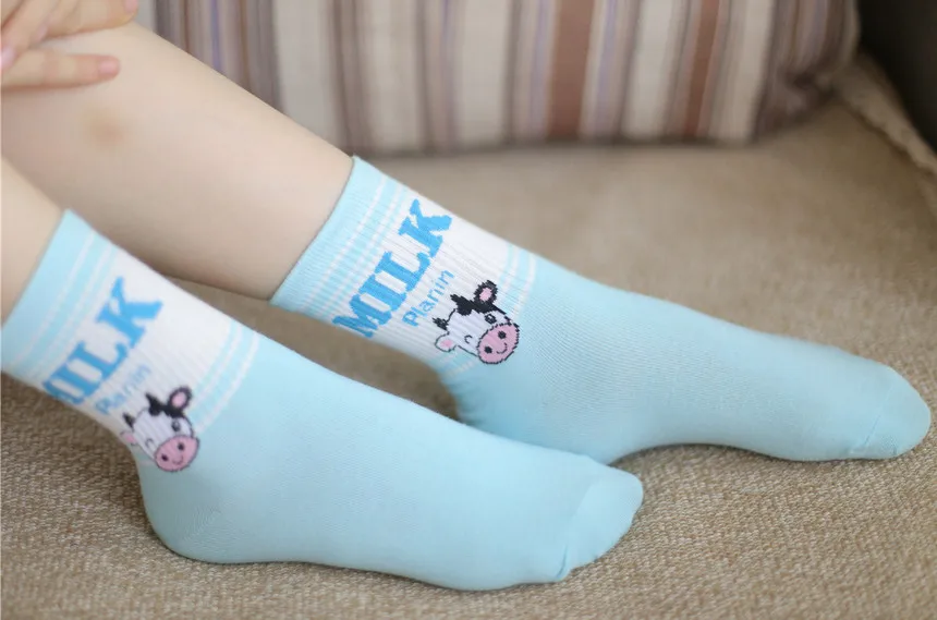 Pile Heap Milk Women Pink Socks Cotton Cartoon Fruit Print Cute Socks Meias Korean Harajuku Style with Cow Strawberry Banana 39