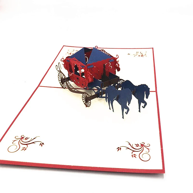 3D всплывающая бумага лазерная резка поздравительные открытки креативные Киригами ручной работы Свадьба lnvitations любовь карета открытки пожелания подарки