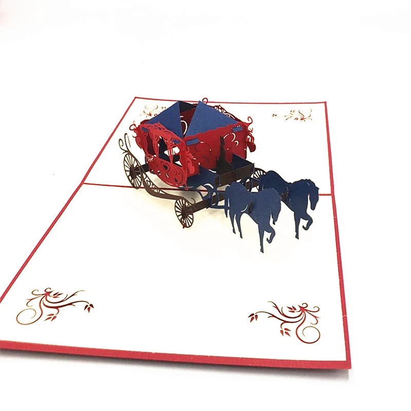 3D Pop Up Paper Laser Cut Greeting Cards Creative Handmade Kirigami Wedding lnvitations Love Carriage Postcards Wishes Gifts