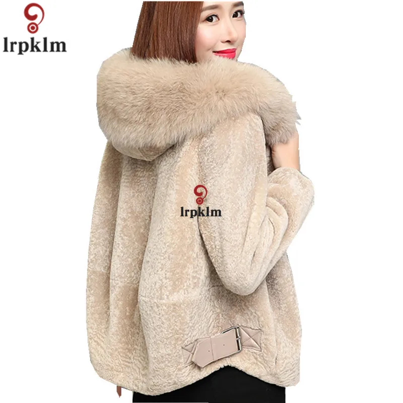 Women's Sheepskin Coats Fox Fur Collar For Ladies Short