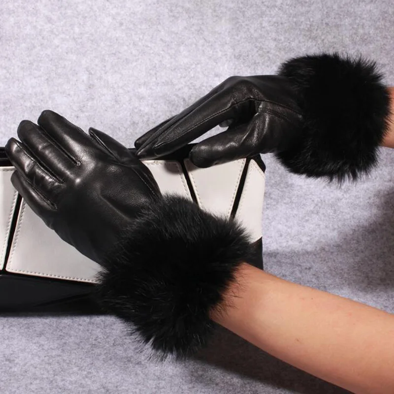 Buy Female Genuine Leather Gloves Plus Velvet Elegant