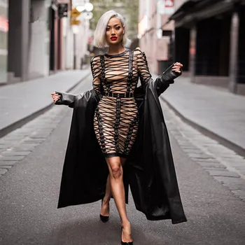 

2019 Tie the rope Bandage Full Dress Sexy New Style Women Night Club Evening Party Spring Body con O-Neck Dresses Wholesale