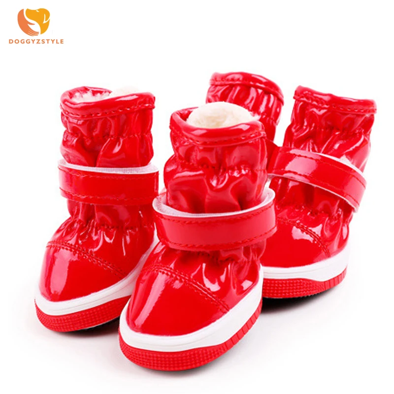 

Winter Mirror Soft Bottom Dog Shoes Lambskin PU Surface Waterproof Non-slip Pet Boots Puppy Cat Booties Pets Products Chihuahua