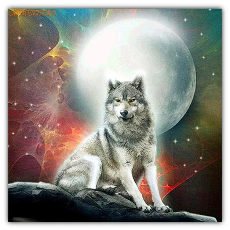 

5D DIY Moon Embroidered Wolf Lonely Diamond Painting Cross Stitch Home Rhinestone Filled with Mosaic Artwork Pendant