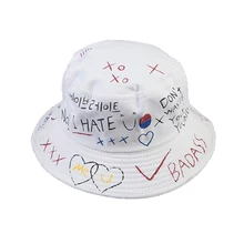 Рыбацкая шляпа солнцезащитный крем тени летние корейские шляпы индивидуальность граффити любовь пара письмо шапка с принтом черный белый Harajuku Винтаж