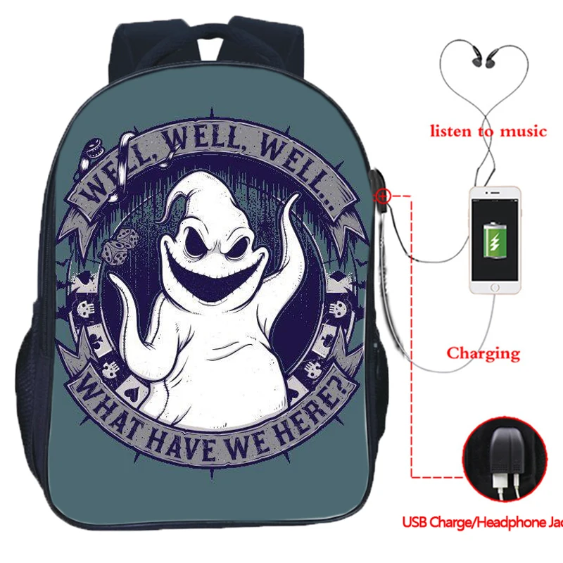 The Nightmare Before Christmas Backpack USB Charging Backpack Jack Skellington School Bag Backpacks Multifunctional Travel Bags - Цвет: 25