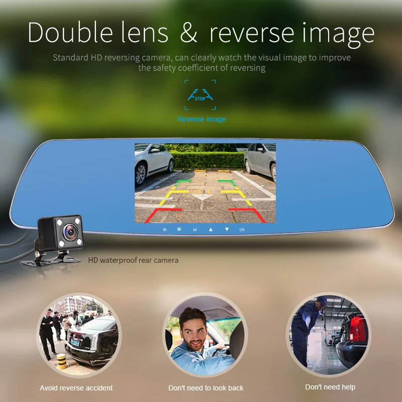 Newest 5 inch Touch screen Car dvrs FH 1080P Dual Lens Car Camera Super night vision Review Mirror Car dvrs Detector Dash camera