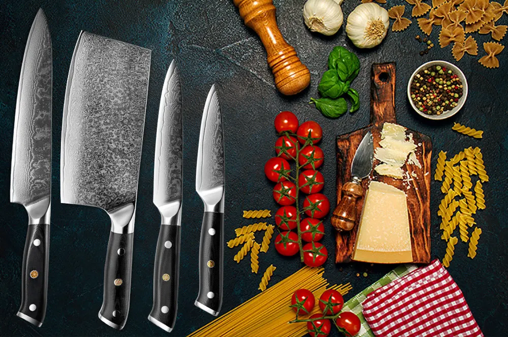 XITUO набор кухонных ножей из дамасской стали santoku, острый нож для мяса, филе, фруктов, овощей, кухонная утварь, черный, Новинка