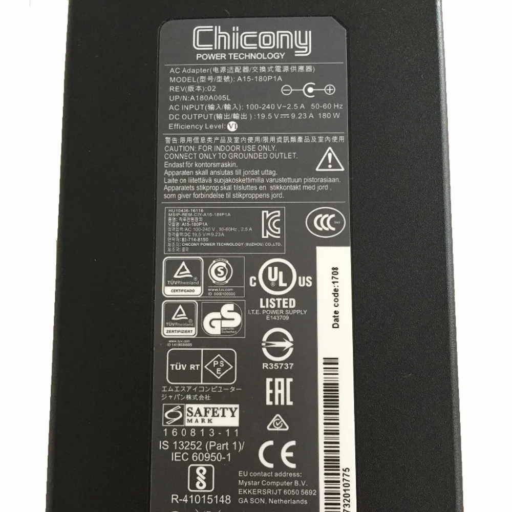 New original Chicony 180W 19.5V 9.23A AC Laptop Power Adapter for MSI GE72VR GS63VR A15-180P1A A180A005L Power Charger