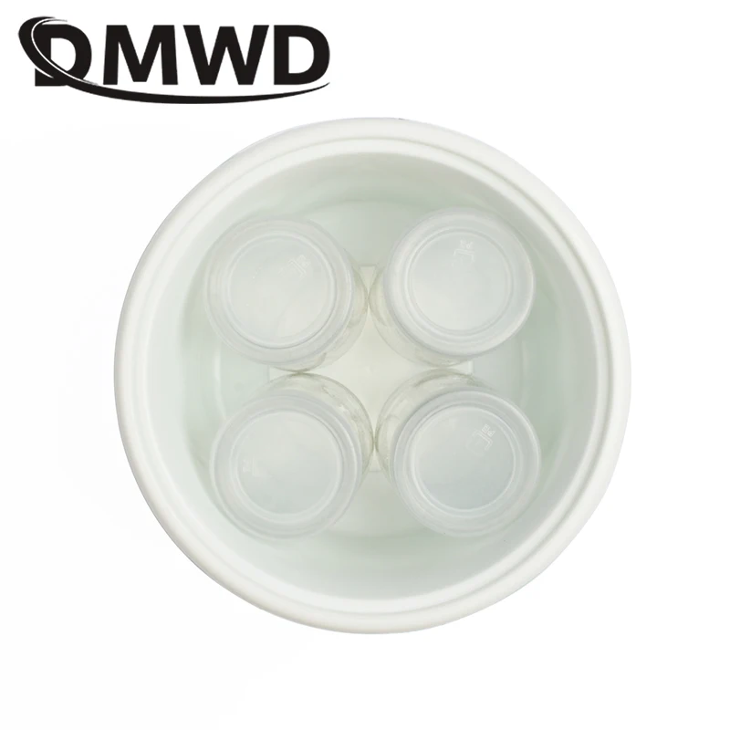 DMWD Automatic Electric Yogurt Maker Multifunction Stainless Steel Leben Container Natto Rice Wine Machine Four Yoghurt Cups 1L