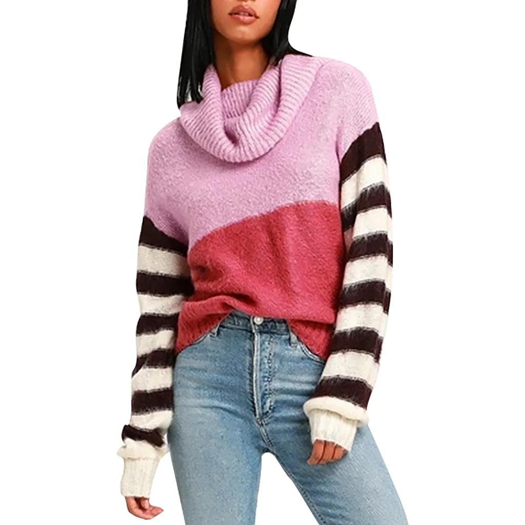 

Autumn Winter Sweaters Women Knot Sweater Camisole Stripe Knitwear Patchwork Top Casual Pullovers Plus Size YJJ1