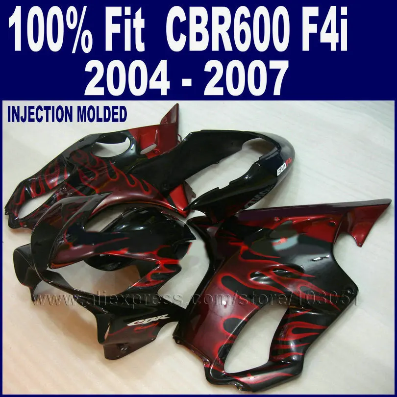 Комплект обтекателей ABS для Honda 2004 2005 2006 2007 CBR600 F4i Cbr 600 04 05 06 07 черные с красным
