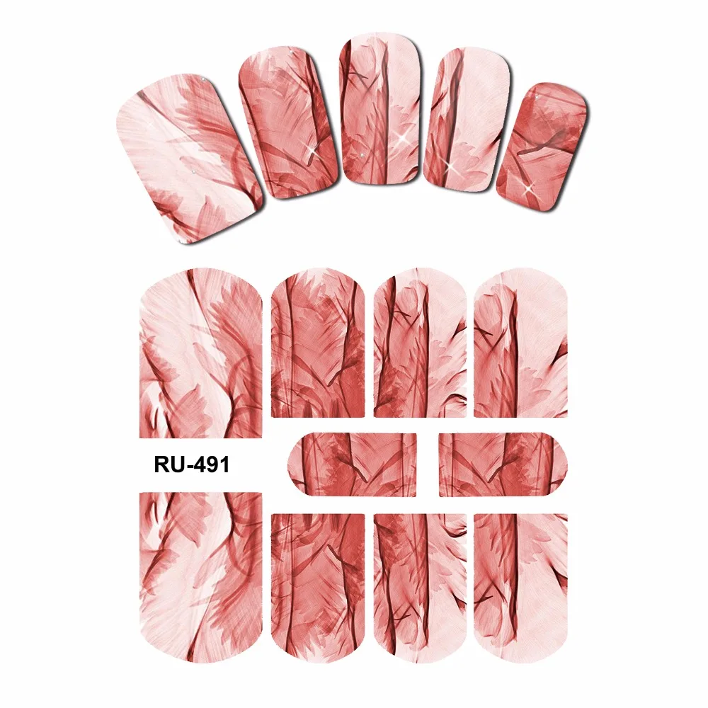 UPRETTEGO дизайн ногтей Вода Наклейка полное покрытие цветок рентгеновский прозрачный лепестки цветок розы красный синий RU487-492