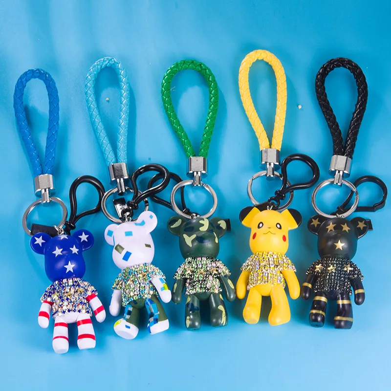 2019 CartoHandmade горный хрусталь жестокий медведь брелок Подвеска плетеная веревка
