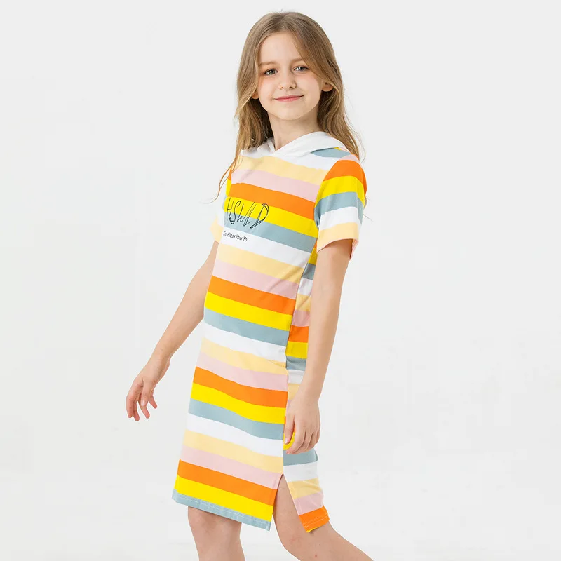 Платье трапеция в полоску для девочек подростков летнее свободное платье