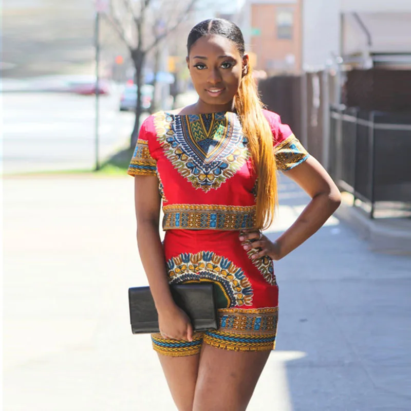 2017 African Clothing 2 Piece Set Women Africaine Print Dashiki Tshirt 