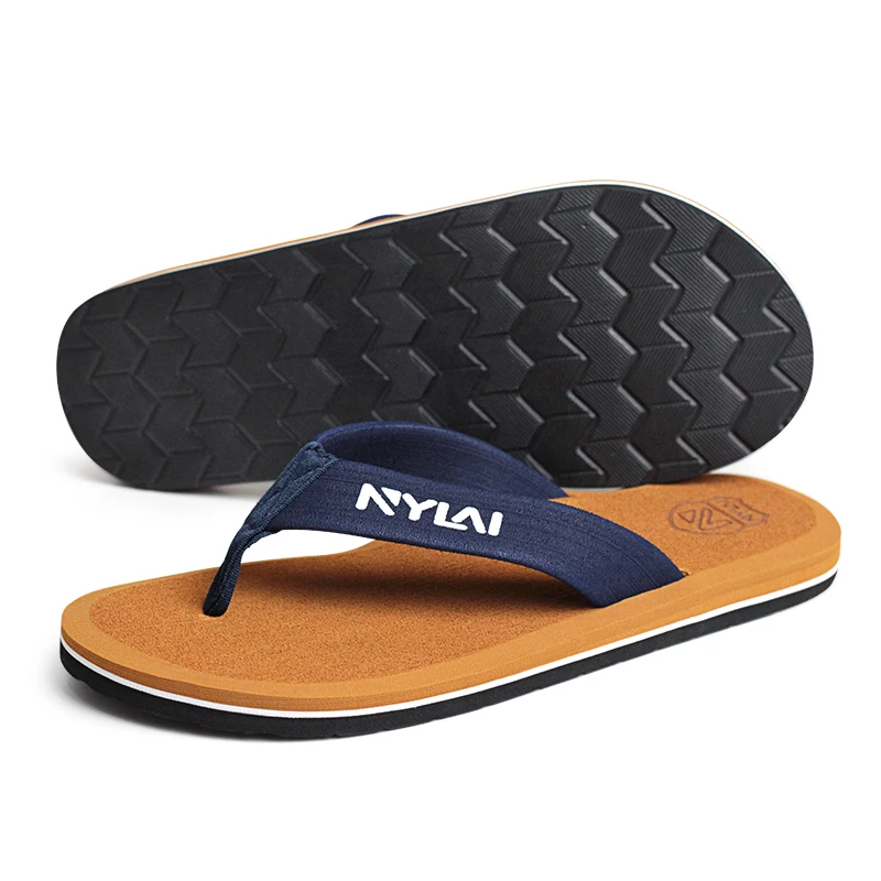 FZNYL/модные мужские тапочки на нескользящей резиновой подошве; Летние вьетнамки; пляжные сандалии; домашняя обувь для мужчин; большие размеры 39, 46, 49 - Цвет: Dark Blue