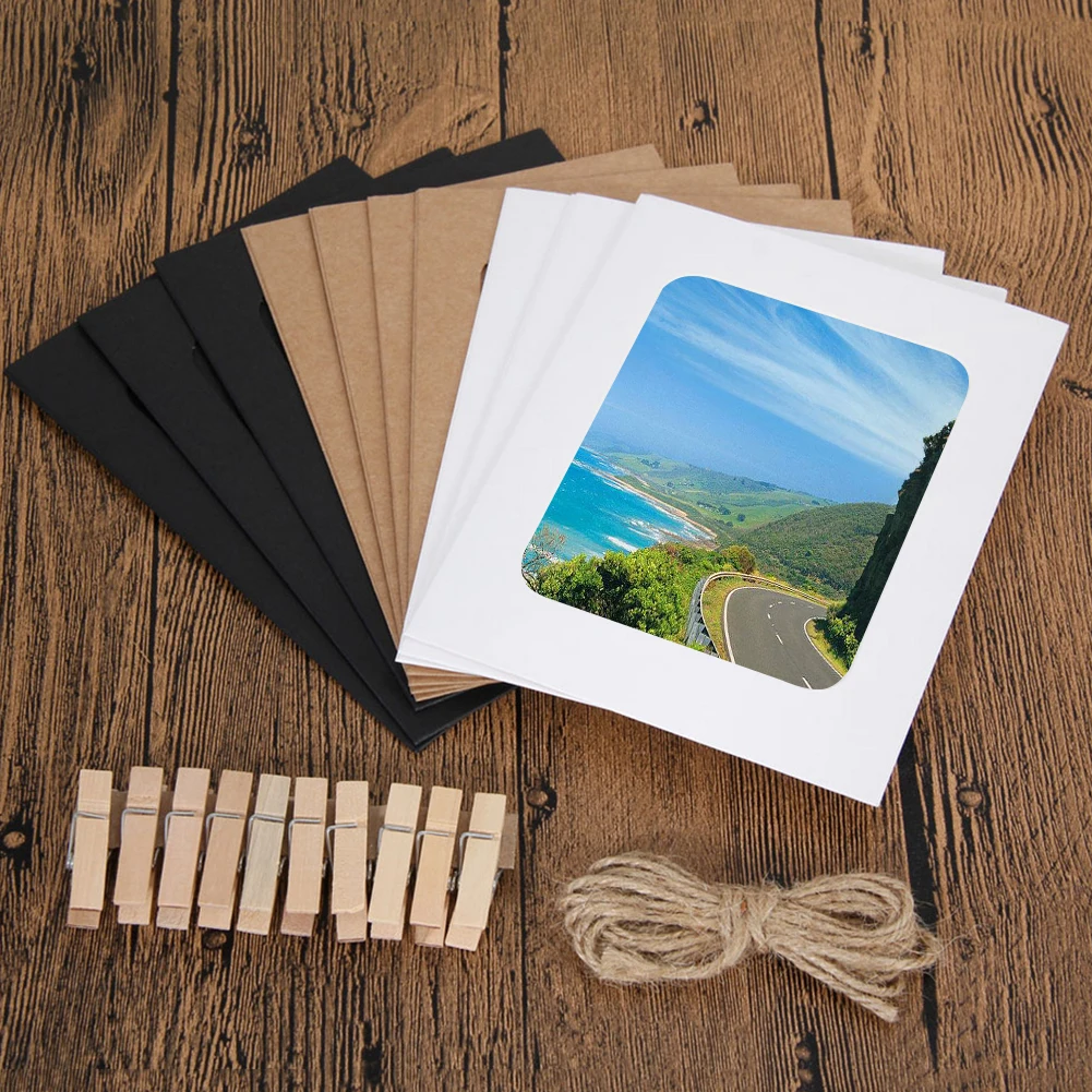 

10 Pcs Combination Paper Frame with Clips and 2M Rope 3/5/6 Inch Wall Photo Frame DIY Hanging Picture Album Home Decoration