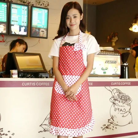 

Hot DOT waterproof kitchen aprons Cute lovely Aprons for Women with pocket 4 colors Girl Cooking Bib Housework Grease proofing