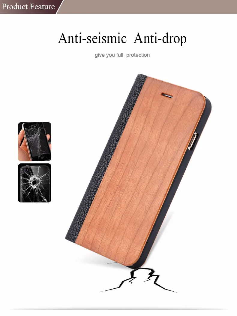 Vintage Genuine Bamboo Wood Flip Leathe Case For iPhone 6 6S Plus Real Rosewood Wooden Wallet Cover For iPhone 7 7 Plus Card Slot (3)